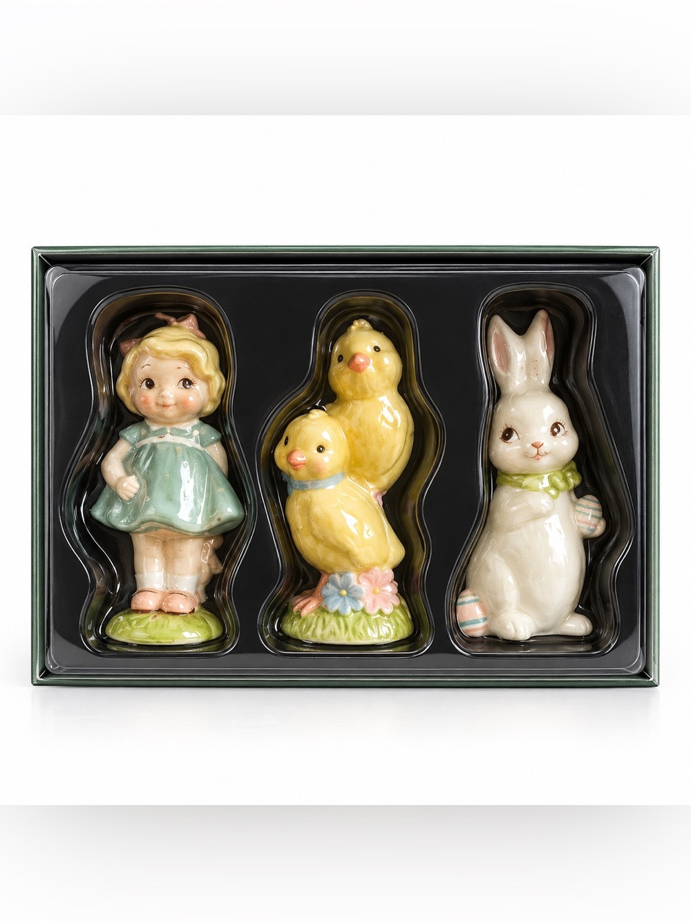 Vintage Candle Easter Figurine Set - Pastel Girl, Chicks & Bunny